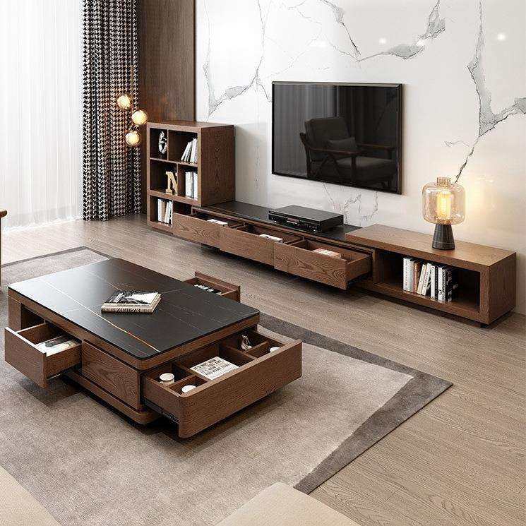 北欧简约白蜡木实木岩板茶几电视柜组合客厅家用可伸缩茶几电视柜,淘宝优惠券,粉丝福利购,淘宝优惠卷