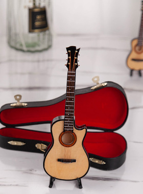 木质迷你民谣吉他乐器模型家居摆件毕业送男女朋友生日情人节礼物