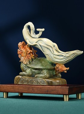 关生如意摆件龙龟人视如意富贵人生客厅玄人电参柜装饰吉祥物礼品