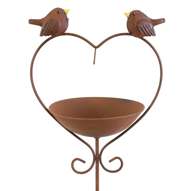 铁艺小鸟喂鸟盘花插喂鸟器喂水盆雨接水盘可爱心形仿锈色接雨盘地,淘宝优惠券,粉丝福利购,淘宝优惠卷