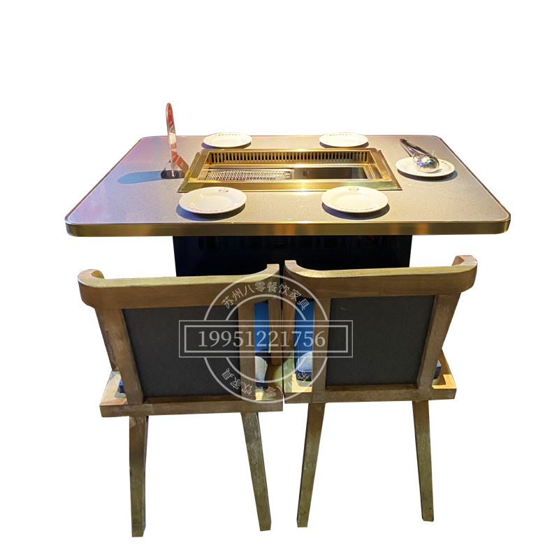 大理石无烟烤涮一体火锅桌子电磁炉一体商用韩式烤肉桌椅卡座定制,淘宝优惠券,粉丝福利购,淘宝优惠卷