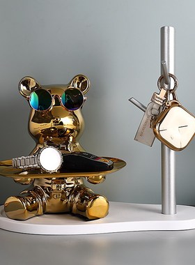 卡通爱心熊钥匙收纳进门玄关装饰摆件客厅鞋柜托盘陶瓷存钱罐