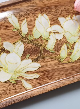 白玉兰胡桃木茶盘掐丝珐琅DIY釉料材料包