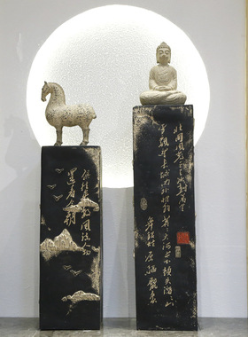 复古落地仿古石柱客厅玄关家居展示柱展厅摆件底座书法柱子装饰品