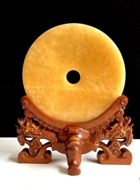 黄玉平安扣摆件天然玉石客厅酒柜玄关桌面装饰品中式乔迁送礼招财