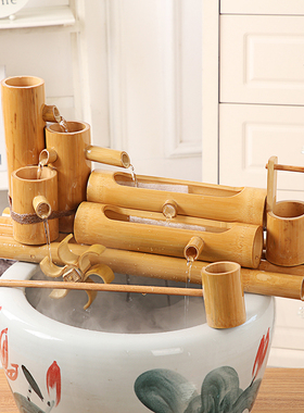 竹子流水器鱼缸石槽循环过滤家居办公室客厅装饰喷泉摆件加湿增氧