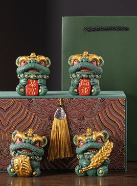 国潮东方醒狮百财大卖一对桌面摆件高档开业乔迁礼品舞狮暴富开运