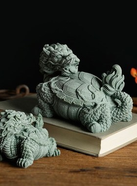 赑屃镇水兽鱼缸造景桌面招财青砂石摆件茶宠盆景假山流水微景观