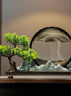 新中式玄关流沙画摆件家居客厅电视柜办公室桌面创意沙漏山水装饰