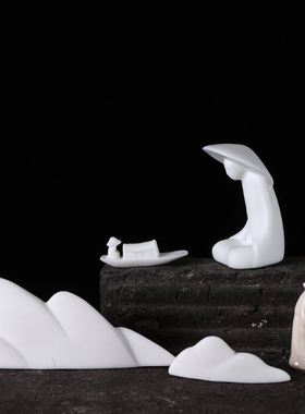 白瓷小山摆件微景观水族造景创意陶瓷客厅玄关中式盆景装饰品摆设