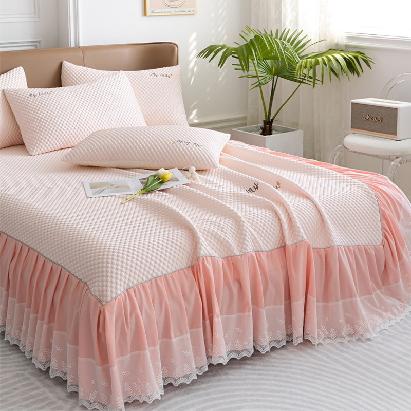 夏季凉感冰豆豆凉席冰丝席三件套花边床裙款可机洗1.8米空调席子,淘宝优惠券,粉丝福利购,淘宝优惠卷