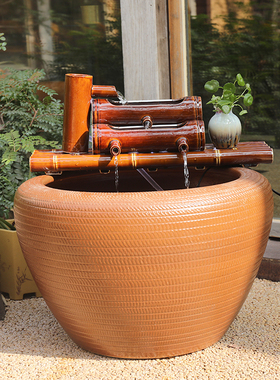 陶瓷鱼缸流水仿竹子循环水摆件竹筒流水器石槽过滤器办公室招财