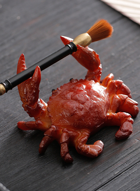 创意潮玩变色螃蟹招财茶宠茶玩笔托摆件个性萌宠客厅茶台桌面装饰