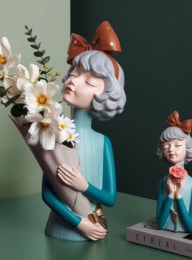 捧花女仿真花鲜花插花树脂花瓶玄关装饰摆件花艺客厅桌面家居好物
