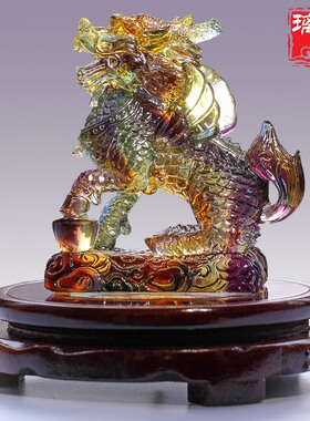 麒麟摆件琉璃一对前台办公室桌面摆设水晶工艺品客厅店铺开业礼品