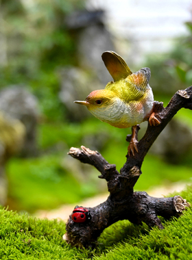 微景观小鸟摆件花园庭院盆栽假山水景造景装饰仿真翠鸟树脂工艺品