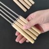 Stainless steel wooden handle flat skewer 304 barbecue meat skewer tool skewers supplies accessories mutton skewers needle iron skewer thickened