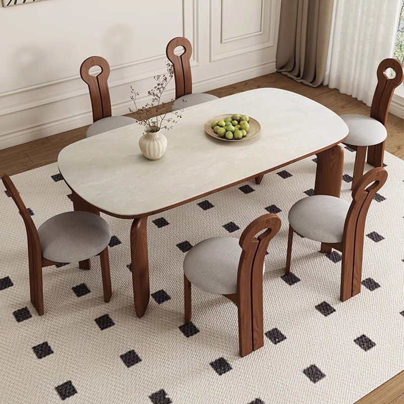 复古风实木餐桌大象腿白蜡木胡桃色长方形家用饭桌实木岩板餐桌椅,淘宝优惠券,粉丝福利购,淘宝优惠卷