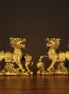 厂家戏珠麒麟单人双人送子护宝麒麟一对摆件卧室客厅办公室