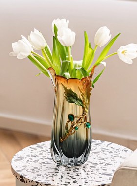 艺术玻璃花瓶玻璃水养插百合花客厅餐桌电视柜高级感摆件乔迁礼品