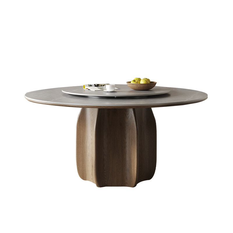 意式高端圆形实木餐桌带转盘家用设计师白蜡木侘寂风别墅岩板圆桌,淘宝优惠券,粉丝福利购,淘宝优惠卷