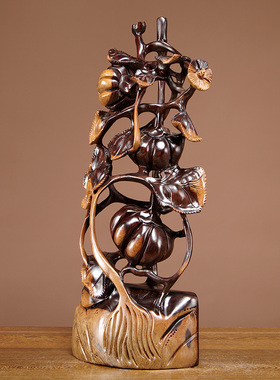 唐趣黑檀木雕南瓜摆件红木家居客厅酒柜电视柜玄关装饰工艺品送礼