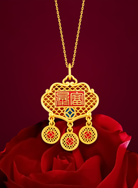 国风复古金如意锁转运珠项链