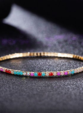 彩色水晶多层叠戴闪亮女手链