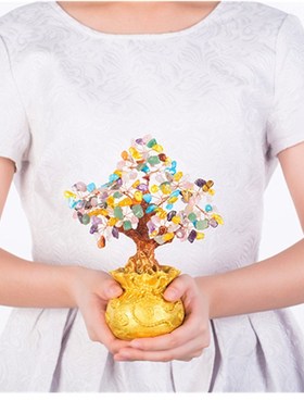 摇钱树电视柜名旺招财树黄水晶创意装饰品客厅电视柜摆件招财树