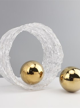 现代简约玻璃透明环形样板房售楼部卧室电视柜桌面玄关饰品摆件