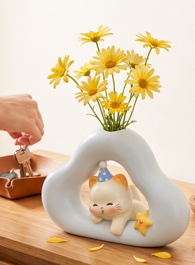 创意可爱小猫花瓶桌面装饰摆件