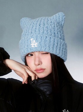 MLB猫耳加厚保暖针织毛线帽女款