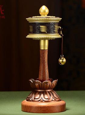 手摇底座莲花花纹实木转筒转动底座摆件