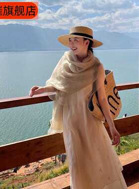 真丝羊毛双层马海毛披肩女春季防晒丝巾长款围巾一件