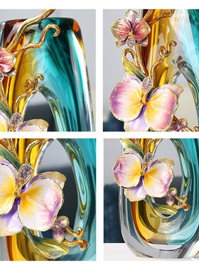 简电高级感花瓶轻约现代高款假花插花器餐桌奢视柜珐琅彩装饰摆件