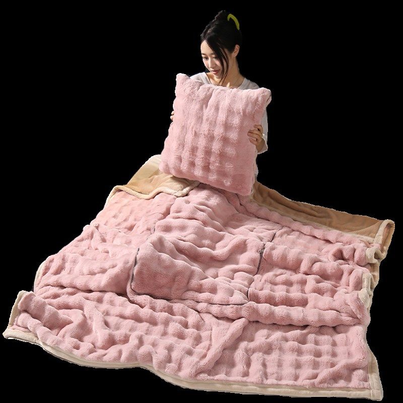 抱枕被两用2023新款加厚兔毛绒毯子办公室盖毯午睡车载折叠毯抱枕,淘宝优惠券,粉丝福利购,淘宝优惠卷