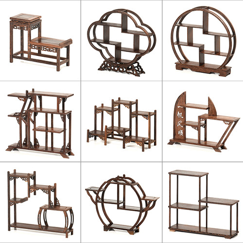 鸡翅木博古架小型实木中式摆件茶具叶置物紫砂茶壶多宝阁展示架子 - 图0