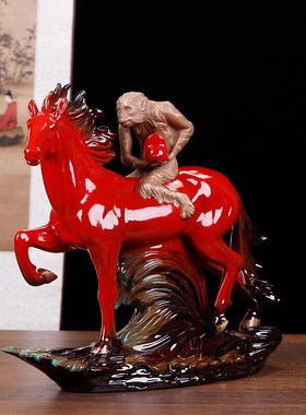 马上封侯陶瓷马摆件马到成功客厅办公室电视柜桌面装饰工艺品摆设