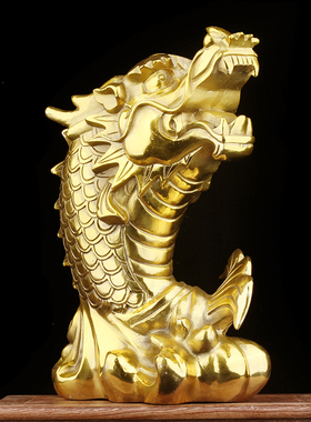 黄铜独站鳌头摆件 铜鳌鱼 龙鱼 黄铜家居桌面摆件装饰品 节日送礼