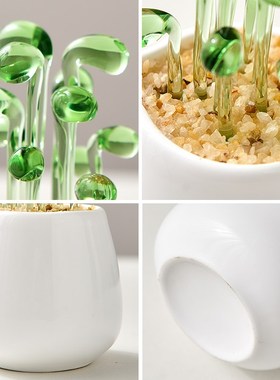 创意琉璃多肉小盆栽公室桌面摆件玻璃仿真绿植客厅假花装饰摆设