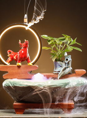 创意喷泉办公室桌面招财陶瓷循环流水摆件客厅流水器鱼缸开业礼品