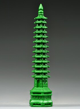 绿色木雕13层文昌塔摆件实木质十三层文昌塔红木家居办公室工艺品