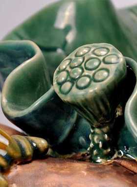 石湾公仔陶瓷荷花莲藕荷叶手工家居摆件饰品喜结莲理果盘创意礼品