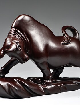 黑檀木头牛摆件华尔街牛木质雕刻十二生肖牛吉祥物红木装饰工艺品