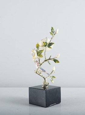 新中式金属鲜花大理石底座摆件样板房客厅书桌书柜软装摆设