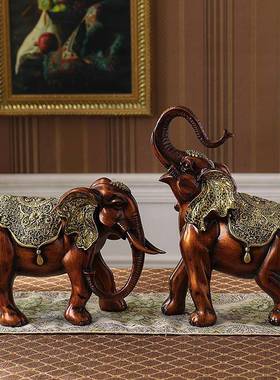 欧式奢华高端大象摆件美式复古花瓶三件套别墅客厅玄关柜子装饰品