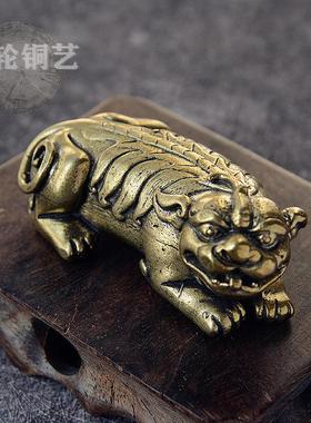 黄铜麒麟摆件桌面茶几神兽摆饰镇纸装饰品貔貅麒麟饰品摆件手把件