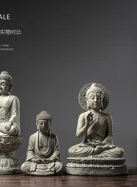 中式禅意佛像摆件家居客厅玄关办公室桌面如来释迦牟尼树脂工艺品