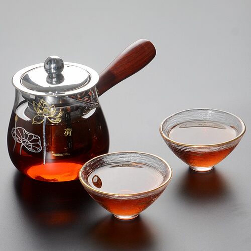 玻璃公道杯高档侧把耐高温加厚分茶器带茶虑大号特色描金公杯 - 图2