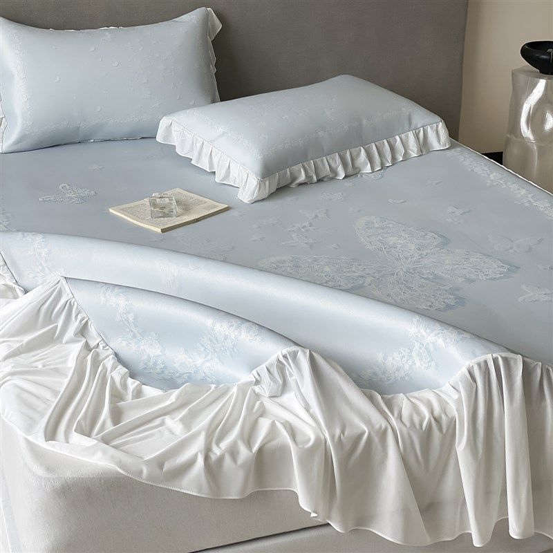 夏季A类抗菌冰丝凉席三件套蝴蝶可机洗凉感裸睡空调软席子床裙款,淘宝优惠券,粉丝福利购,淘宝优惠卷